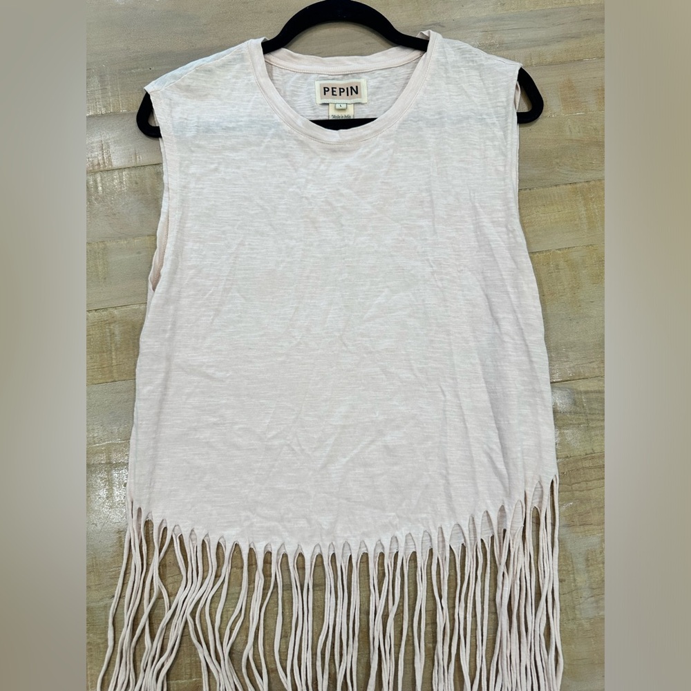 Pepin frayed fringe trim muscle sleeveless tank top shirt women’s